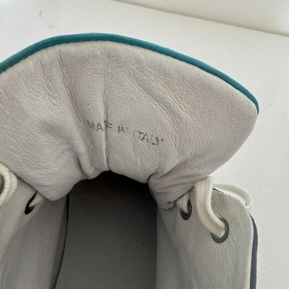 Free People Connor Hi Top Blue and White Laser Cut and Studded Sneaker Size 40 - Picture 10 of 11